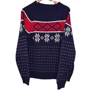 Vintage Snowflake Fair Isle Knit Sweater Size XL Winter Apres Ski‎ Retro Blue